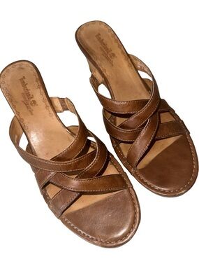 Timberland Alaina Brown Leather Strappy wedge Sandal W9.5